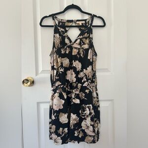 Sky’s are Blue Black Sleeveless Romper with Beige and Blush Floral Print